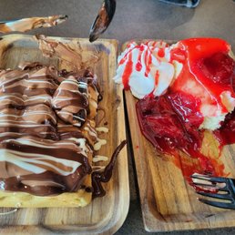 Brownie waffle and strawberry cheesecake
