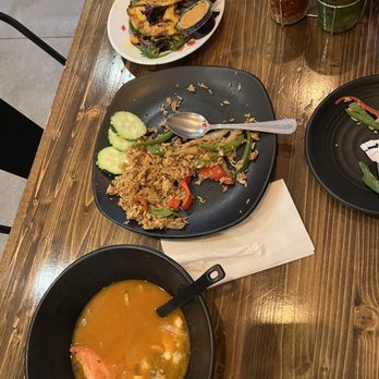 D E Thai Kitchen - Tom yum soup, Thai basil fried rice and chicken satay - Thai Near Me - Las Vegas, Nevada