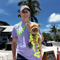 Bear wearing his lei!!