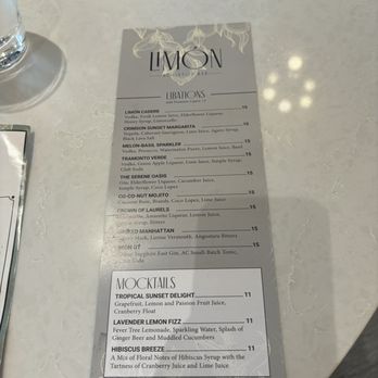 Limón Rooftop Bar - Cocktail menu - Mediterranean Near Me - Naples, Florida