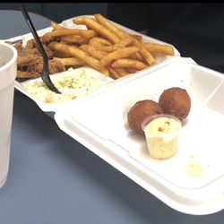 Frog Island Seafood - Fried soft shell crab & shrimp with hushpuppies, fried & coleslaw