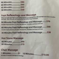 FuWa Foot Massage - Rates