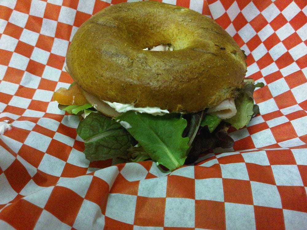 My Turkey in the Tube whole wheat breakfast bagel with turkey, avocado