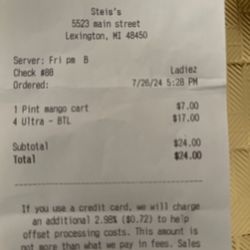 Steis's Village Inn - Receipt