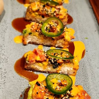 Lazy Dog Restaurant & Bar - Fried salmon rice cake - Breakfast & Brunch Near Me - Northbrook, Illinois Lazy Dog Restaurant & Bar - Fried salmon rice cake - Breakfast & Brunch Near Me - Northbrook, Illinois