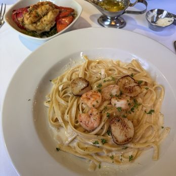 The Olde Pink House - Fettuccine with a lobster  tail on the side. - Coffee & Tea Near Me - Savannah, Georgia