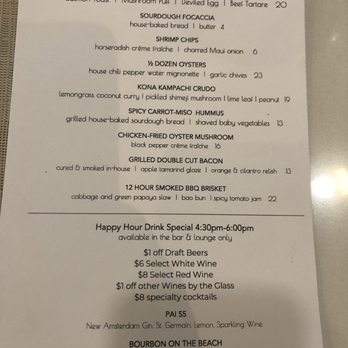 PAI Honolulu - Happy hour menu. Food prices are same as regular menu prices. - New American Near Me - Honolulu, Hawaii