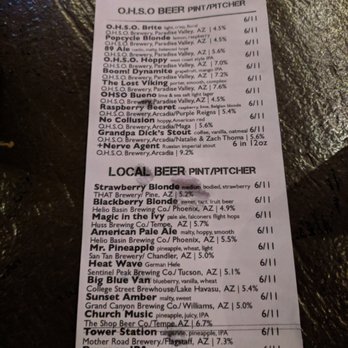 OHSO Brewery- Arcadia - menu - Breweries Near Me - Phoenix, Arizona