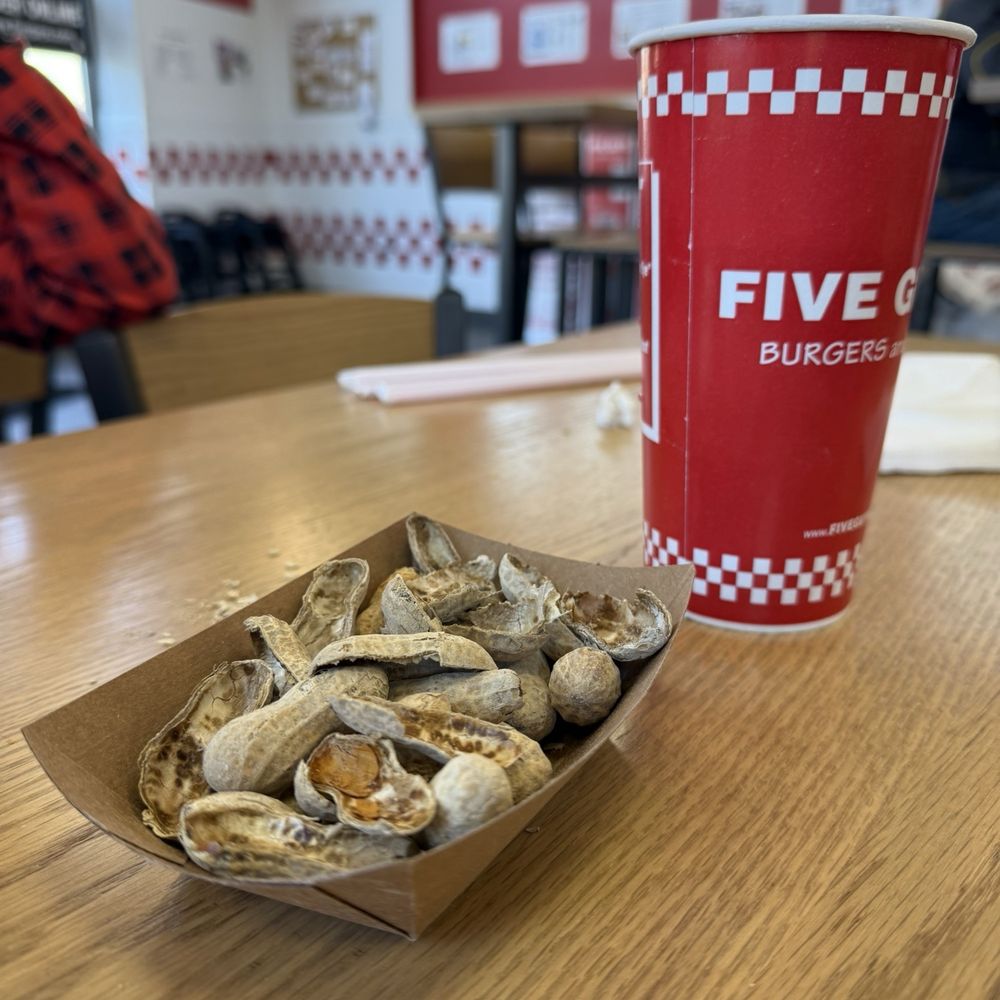 Five Guys - Peanuts and drink while waiting for my tasty Cheeseburger - Fast Food Near Me - Hamilton, Ohio Five Guys - Peanuts and drink while waiting for my tasty Cheeseburger - Fast Food Near Me - Hamilton, Ohio