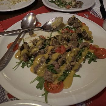 La Brace - Chicken livers with arugula, cherry tomatoes, and mustard sauce (this was sneaky excellent!) - Italian Near Me - Cefalu', Pennsylvania