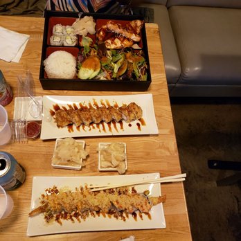 Roll Call - the shrimp pimp, the fried California roll & a grilled salmon bento box with extra salad as a sub for no pork. - Sushi Bars Near Me - Los Angeles, California