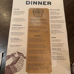 Dinner menu Dinner menu