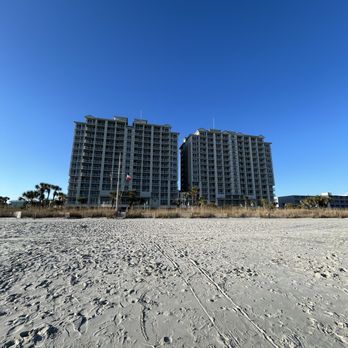 Hampton Inn & Suites Myrtle Beach/Oceanfront - View of hotel from beach. - Hotels Near Me - Myrtle Beach, South Carolina