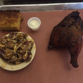 Big Mikes BBQ - Half smoked chicken with smoked potato salad and cornbread - Southern Near Me - Cary, North Carolina