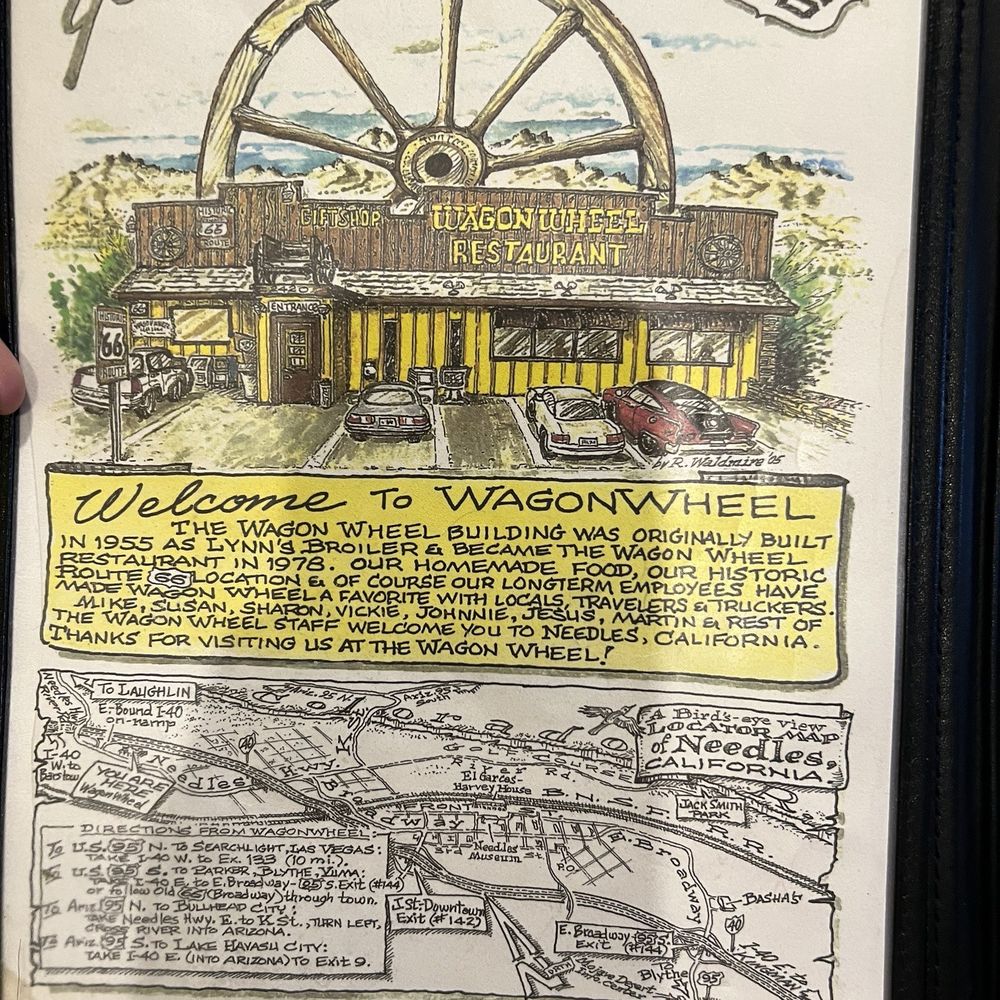 Wagon Wheel Restaurant - Front cover of menu - American Near Me - Needles, California Wagon Wheel Restaurant - Front cover of menu - American Near Me - Needles, California