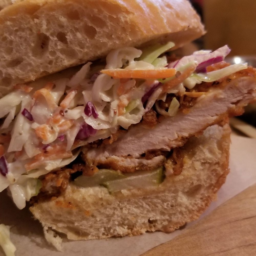 The Eagle OTR - My fried chicken sandwich with coleslaw - American Near Me - Cincinnati, Ohio The Eagle OTR - My fried chicken sandwich with coleslaw - American Near Me - Cincinnati, Ohio