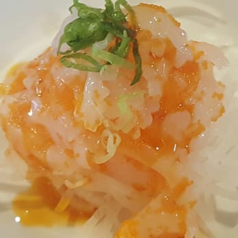 Sato Sushi - Thinly sliced baby squid with smelt eggs. Pinch of Chile oil. So unique and beautiful to look at. - Japanese Near Me - Upland, California Sato Sushi - Thinly sliced baby squid with smelt eggs. Pinch of Chile oil. So unique and beautiful to look at. - Japanese Near Me - Upland, California