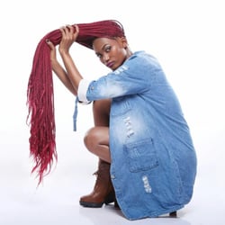 Hair By Anzoa - Burgundy bottom length box braids.