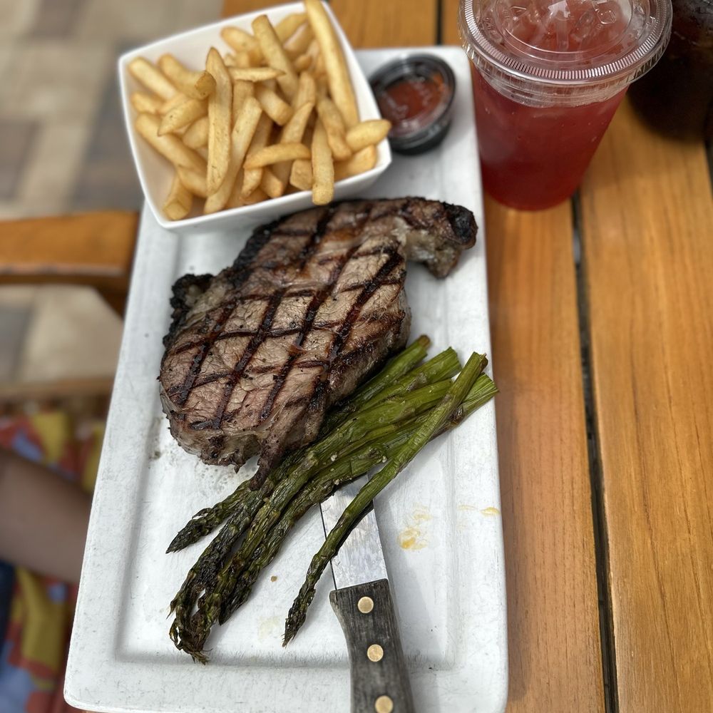 Langley's Restaurant - Rib Eye with fries and asparagus - American Near Me - Waterford, Connecticut Langley's Restaurant - Rib Eye with fries and asparagus - American Near Me - Waterford, Connecticut
