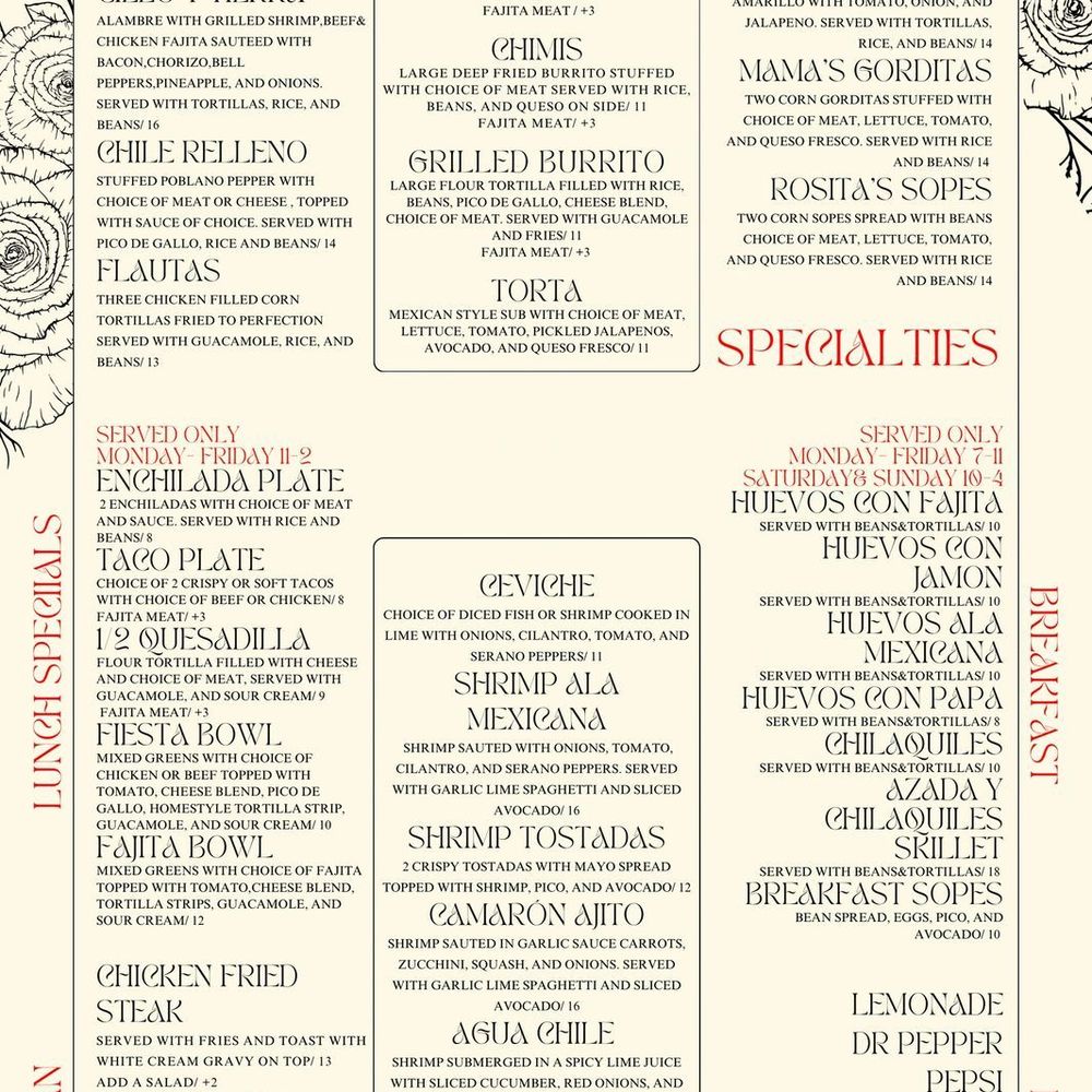 Rosa's Mexican Cocina - Menu - Mexican Near Me - Terrell, Texas