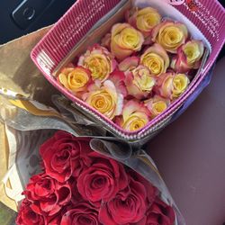 Unlimited Flowers - Yellow and pink 25 roses (65 sticker is not price) Red roses 12 roses