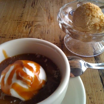 Gjelina - Butterscoth w/ sea salt and creme fraiche and a scoop of ameretti gelato w/ sea salt - New American Near Me - Venice, California Gjelina - Butterscoth w/ sea salt and creme fraiche and a scoop of ameretti gelato w/ sea salt - New American Near Me - Venice, California