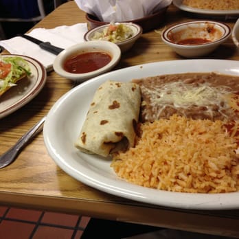 La Morenita - combo meal with bean tostada, chili verde burrito, and chicken enchilada - Mexican Near Me - Merced, California