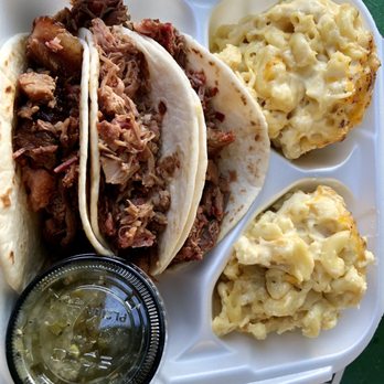 Timberlake's Cuisine - Smoked Brisket and Carnitas Tacos with Smoked Mac & Cheese with house-made Green Verde Salsa - Soul Food Near Me - Boise, Idaho Timberlake's Cuisine - Smoked Brisket and Carnitas Tacos with Smoked Mac & Cheese with house-made Green Verde Salsa - Soul Food Near Me - Boise, Idaho