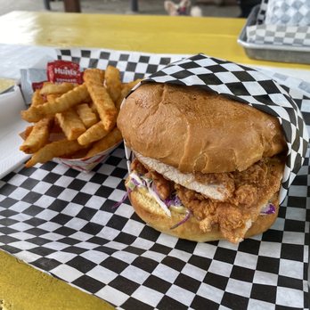 Sideshow Kitchen - Hella Hyphy Fried Chicken Sandwich (Includes fries) - Burgers Near Me - Oakland, California Sideshow Kitchen - Hella Hyphy Fried Chicken Sandwich (Includes fries) - Burgers Near Me - Oakland, California
