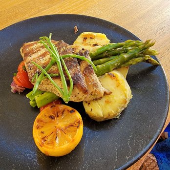 RumFire - Seated mahi mahi with grilled sweet potatoes and asparagus - Asian Fusion Near Me - Honolulu, Hawaii RumFire - Seated mahi mahi with grilled sweet potatoes and asparagus - Asian Fusion Near Me - Honolulu, Hawaii