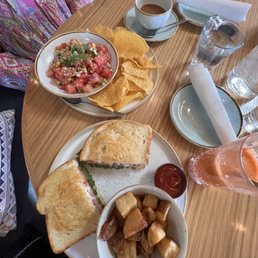 Avocado grilled cheese, watermelon ceviche, glow fresh juice Avocado grilled cheese, watermelon ceviche, glow fresh juice