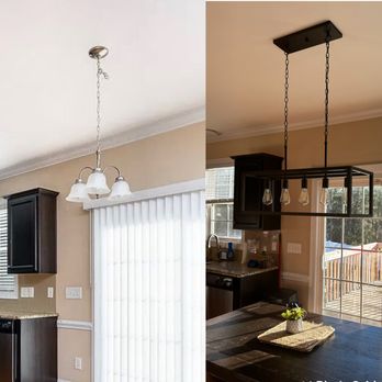 BOB Electrical & Handyman Services - Chandelier replaced for a modern look in the dining room/kitchen area - Electricians Near Me BOB Electrical & Handyman Services - Chandelier replaced for a modern look in the dining room/kitchen area - Electricians Near Me
