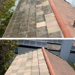 Pre-Post roof tile cleaning. Pre-Post roof tile cleaning.