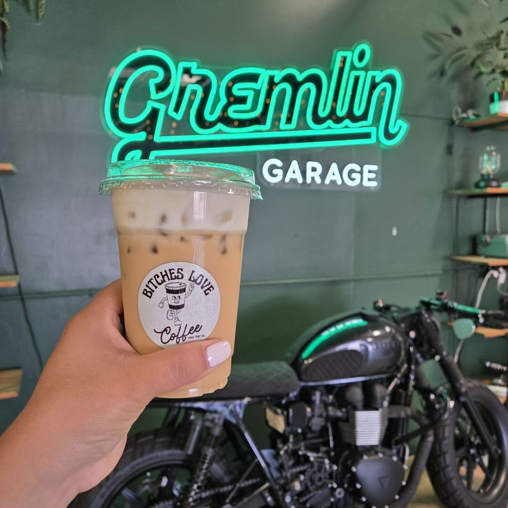 Gremlin Garage - Banana caramel latte by wall deco - Coffee & Tea Near Me - Costa Mesa, California Gremlin Garage - Banana caramel latte by wall deco - Coffee & Tea Near Me - Costa Mesa, California