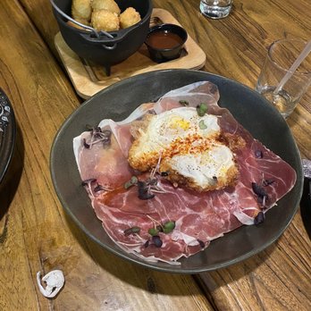 KOW Restaurant - Broken eggs - Spaniard version of huevos rotos ! They were good , they were a bit too salty for my taste but still amazing - Comfort Food Near Me - Miami, Florida