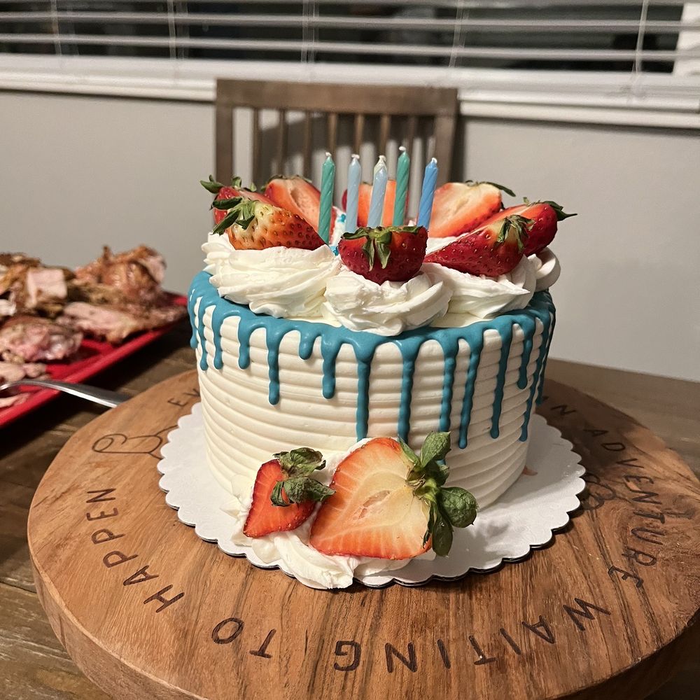 SweetArts - a birthday cake with strawberries and blue drips - Cupcakes Near Me - Tracy, California SweetArts - a birthday cake with strawberries and blue drips - Cupcakes Near Me - Tracy, California