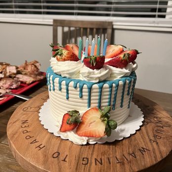 SweetArts - a birthday cake with strawberries and blue drips - Cupcakes Near Me - Tracy, California