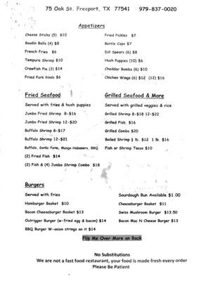 Menu photo 2 Outriggers Bar & Grill Freeport, TX Menu photo 2 Outriggers Bar & Grill Freeport, TX