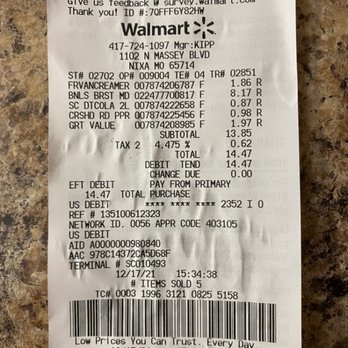 Walmart Supercenter - a receipt for a walmart - Department Stores Near Me - Nixa, Missouri