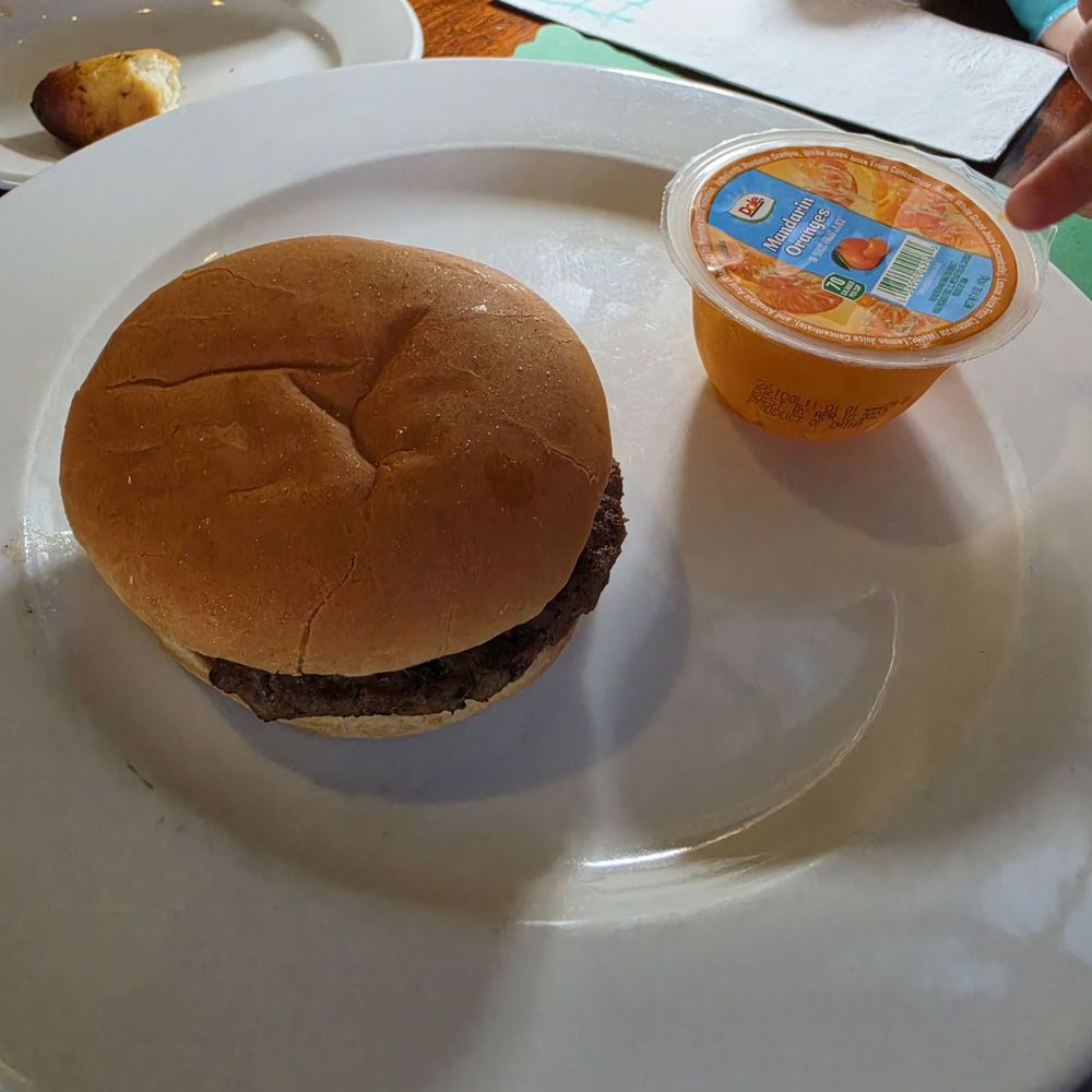 Clancy's Restaurant - Plain burger and packaged mandarin oranges - Seafood Near Me - Dennis Port, Massachusetts Clancy's Restaurant - Plain burger and packaged mandarin oranges - Seafood Near Me - Dennis Port, Massachusetts