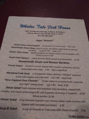 Menu photo 2 Whale's Tale Mount Dora, FL Menu photo 2 Whale's Tale Mount Dora, FL