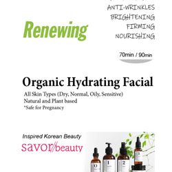 K's Beauty Korean Skincare - Renewing / Organic Hydrating Facial / 
- Antioxidant
- Anti-Wrinkles
- Brightening
- Firming
- Nourishing