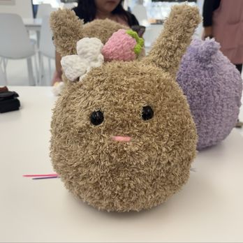 The Plushie Workshop - beige bunny with bow & strawberry - Art Classes Near Me - Dallas, Texas The Plushie Workshop - beige bunny with bow & strawberry - Art Classes Near Me - Dallas, Texas