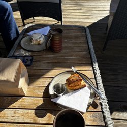 Well Red - Cinnamon roll, hot chocolate, cheddar biscuit, and drip coffee.