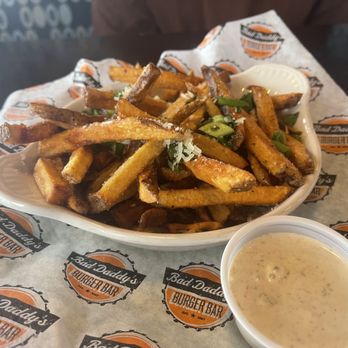 Bad Daddy's Burger Bar - Appetizer: Parmesan truffle fries with house made ranch - Bars Near Me - Marietta, Georgia Bad Daddy's Burger Bar - Appetizer: Parmesan truffle fries with house made ranch - Bars Near Me - Marietta, Georgia
