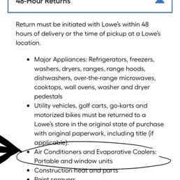 Lowe's website 48 hour return policy