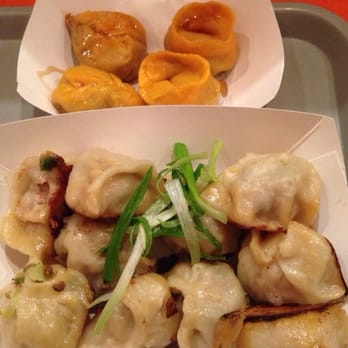 Dumpling Man - 4 Pumpkin and banana sweet dumplings and seared pork dumplings - Dim Sum Near Me - New York, New York Dumpling Man - 4 Pumpkin and banana sweet dumplings and seared pork dumplings - Dim Sum Near Me - New York, New York