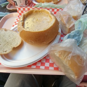 Pike Place Chowder - crab and oyster chowder in sourdough bread bowl - Seafood Near Me - Seattle, Washington