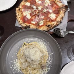 Carbonara and pizza Carbonara and pizza