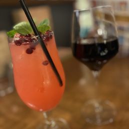 Pomegranate mock-tail and wine